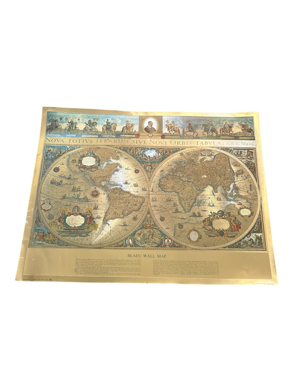 BLAEU World Map Wall Art Gold Foil 17" x 21" **READ